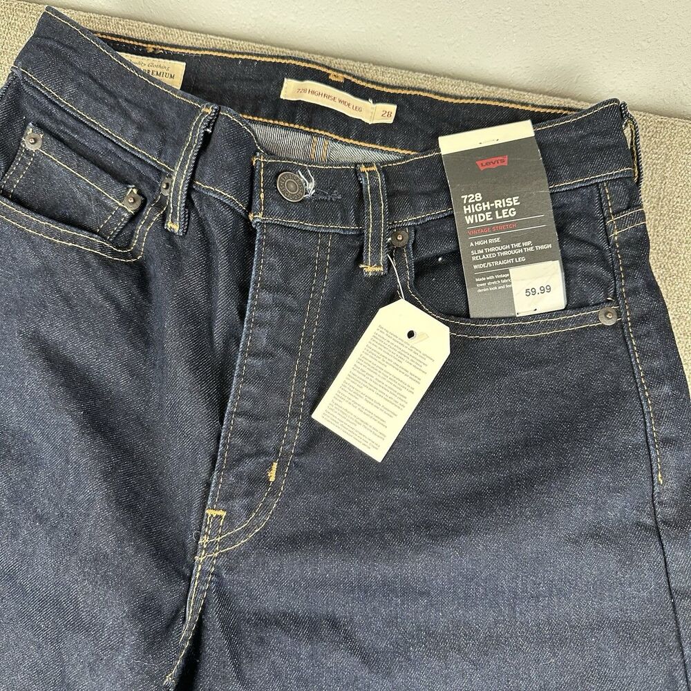 Levis 728 High Rise Wide Leg Womens Jeans 28 Indigo Blue Vintage 70s